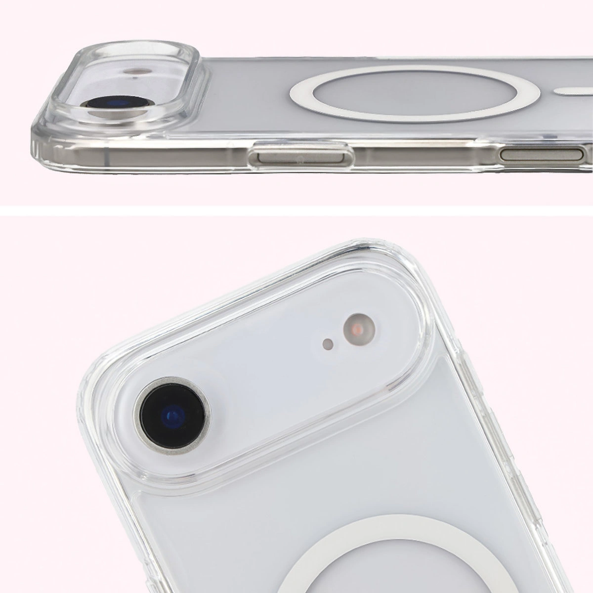 Pełne wycięcie i podwyższone krawędzie aparatu w etui Bizon Case CrystalO do Apple iPhone Air